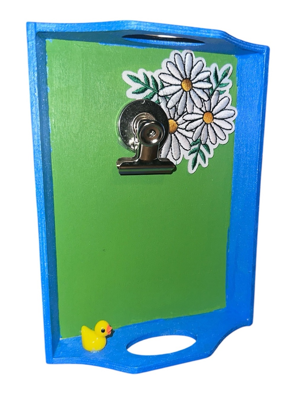 Handcrafted “serving tray” list holder